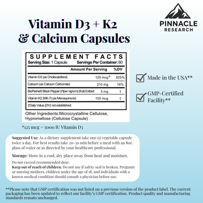 Vitamins D3 + K2 & Calcium